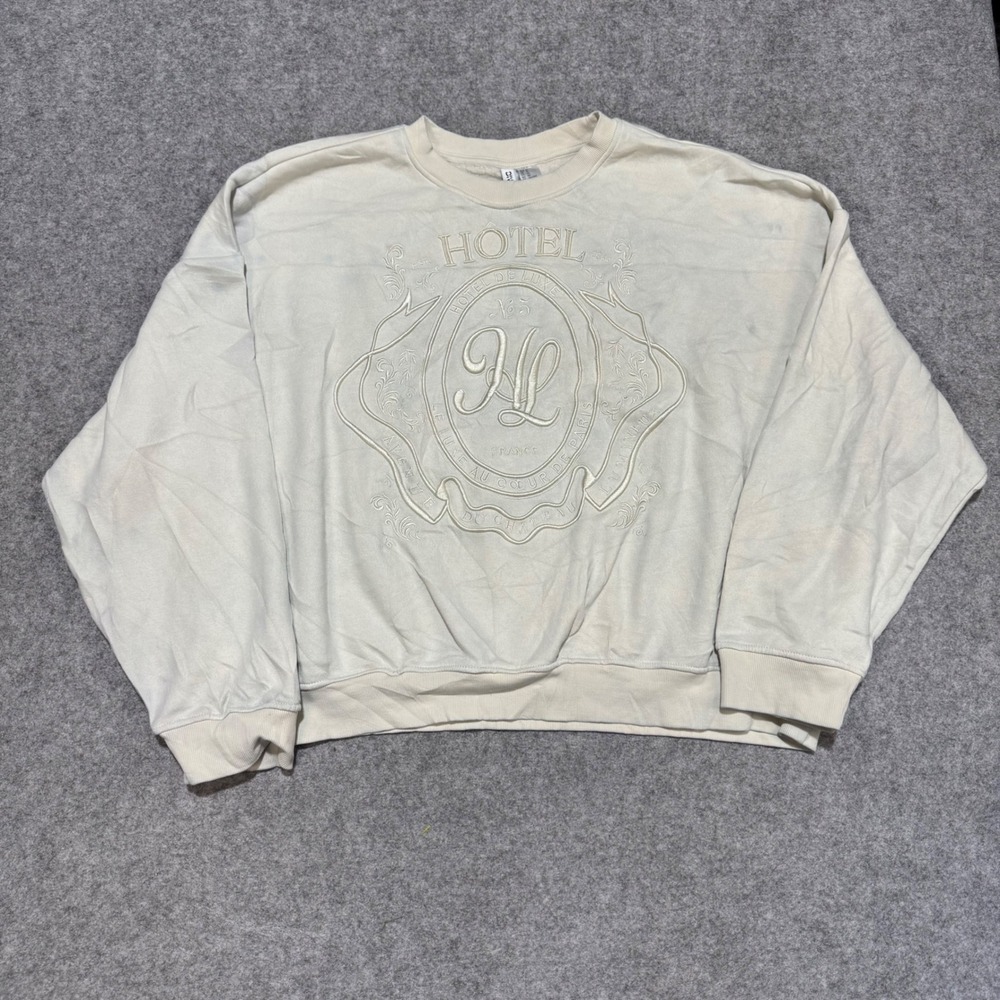 HM Divided Hotel De Luxe France Embroidered Sweatshirt Cream XL